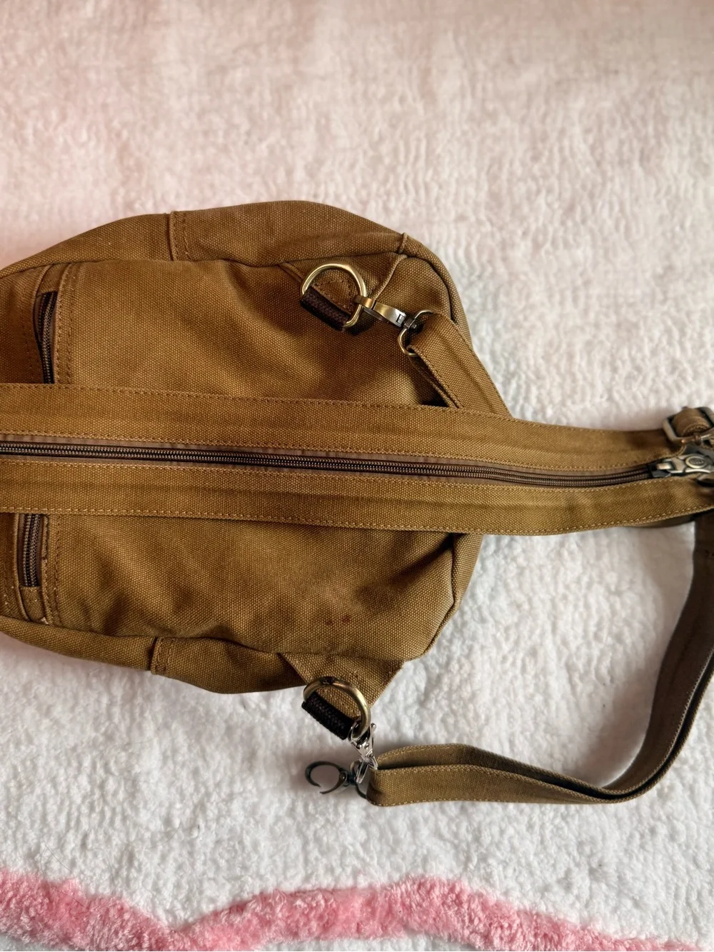 Unbranded Men's Brown Canvas Sling Backpack with Leather Trim